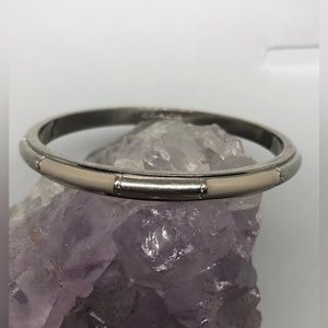 Coach Silver Tone Grey Plaque Bangle Bracelet